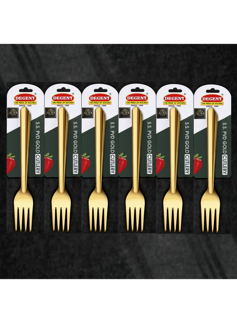 ديسينت ديسنت أورا جولد دزرت فورك سِت أوف 6 | ستينلس ستيل بي في دي جولد كتلري سِت | ميرر فينيش | بريميوم دزرت آند فروت فوركس سِت - Image 2